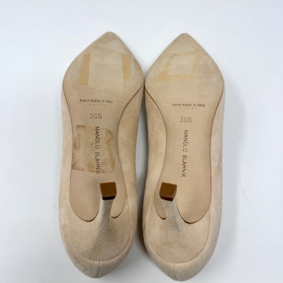 Manolo Blahnik Beige Suede BB Pointed Toe Pumps Size 36.5 - Picture 10 of 12